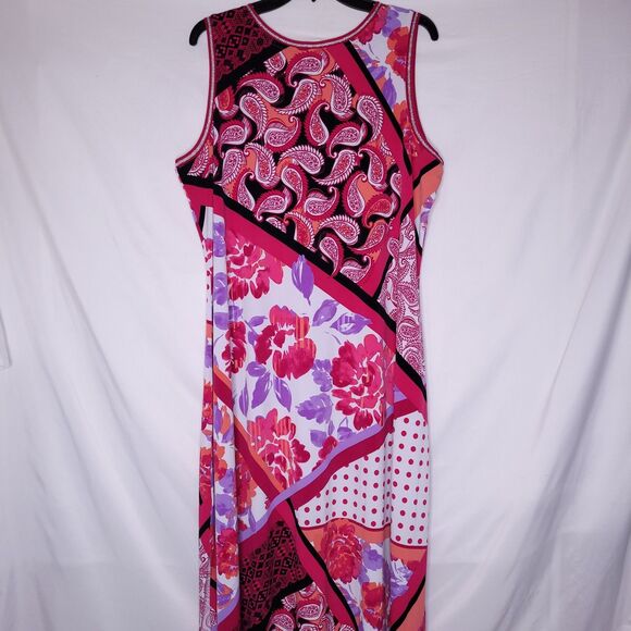 Susan Graver Maxi Dress XLP Floral Paisely Pink Liquid Knit - Picture 2 of 9